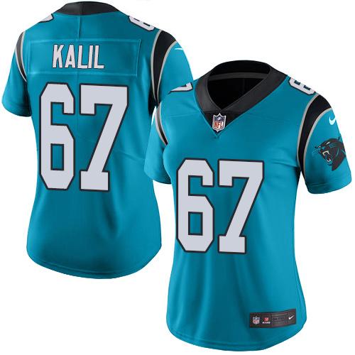 Nike Panthers #67 Ryan Kalil Blue Women's Stitched NFL Limited Rush Jersey - Click Image to Close